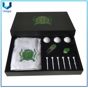 Conjunto de regalo de golf: personalizar logo Golf Towel + Golf Tee + Golf Divot Tool + Golf Ballmarker + HatClip para regalos promocionales en regalos Box Embalaje